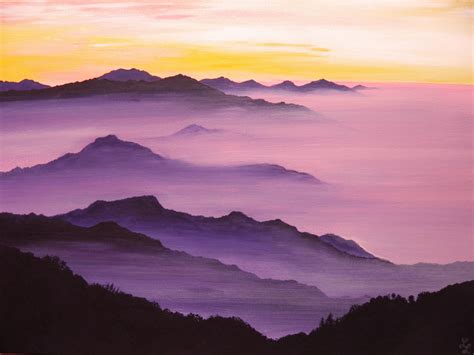 Mountain Landscape Painting Acryl On Canvas Purple Mountain Study