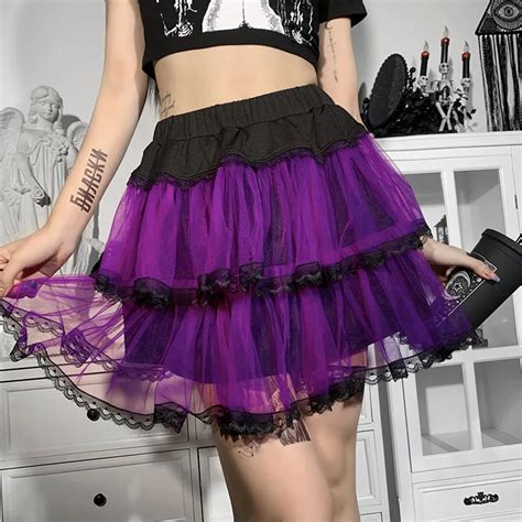 Ladies Skirt Layered Mesh Sexy See Through Lace Pleated Ruffle Skirt Party Party Holiday Dress