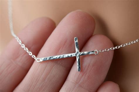 All Sterling Silver Hammered Sideways Cross Necklace Etsy