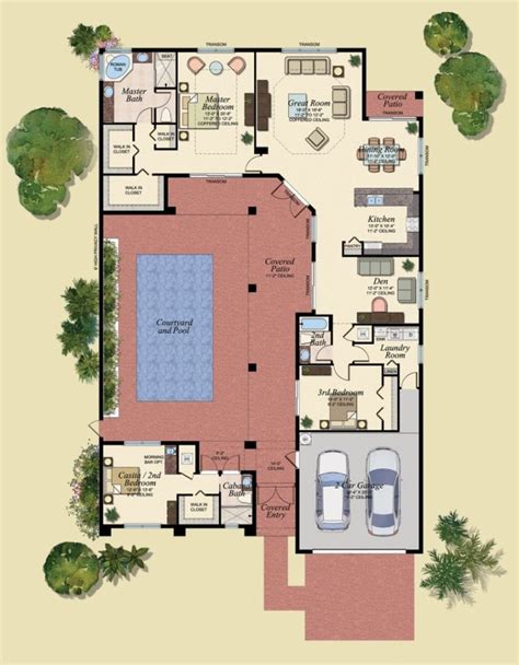 U Shaped House Plans With Central Courtyard 4 Swimming Pool G Cltsd
