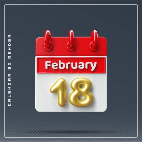 Premium Psd 18th February Calendar Icon 3d Render