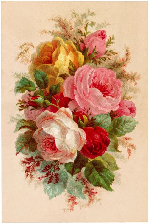 A Bouquet Of Flowers Is Shown In This Old Fashion Photo With Red And