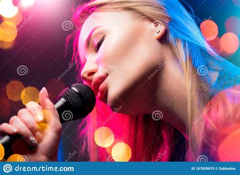 Beautiful Singing Girl Beauty Glamour Fashion Woman With Microphone