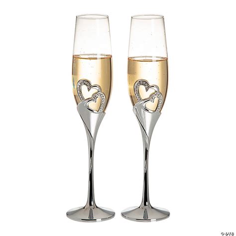 Personalized Premium Stacked Heart Wedding Toasting Glass Champagne Flutes 2 Ct Oriental