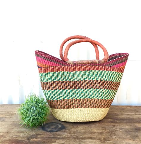 Colorful Hand Woven African Basket Or Grocery Tote