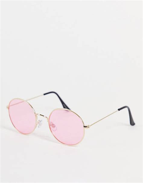 madein round sunglasses with pink lens asos