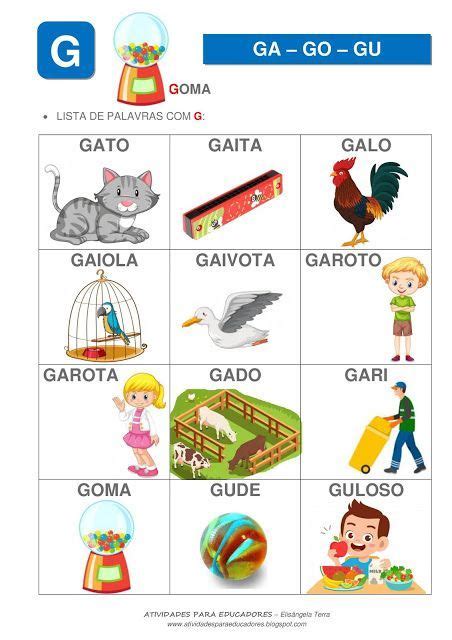 Listas de palavras com as sílabas GA GO GU Lista de palavras