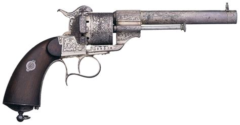 Silver Plated Engraved E Lefaucheux Model 1854 Pinfire Revolver