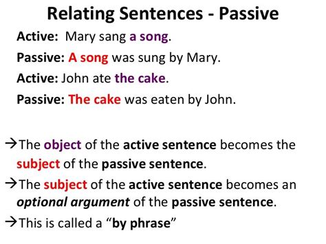 Maybe you would like to learn more about one of these? Relating Sentences - Passive Active: Mary sang a song ...