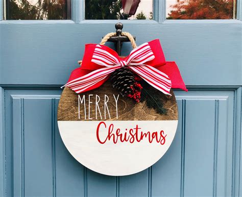 Merry Christmas Round Wood Hanging Sign Hanging Signs Wood Etsy