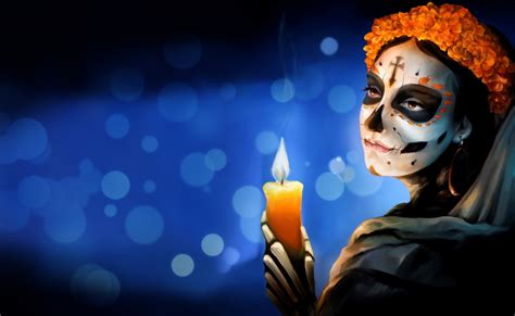 Wallpaper Dia De Los Muertos Women Artwork Skull Face Candles