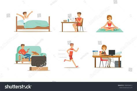 People Daily Routine Set Man Woman Stock Vector Royalty Free