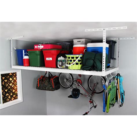 Saferacks 4 X 8 Overhead Garage Storage Rack With Accessory Hooks