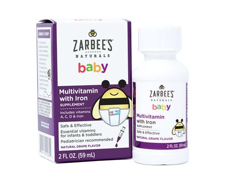 Zarbees Naturals Baby Multivitamin With Iron Supplement Natural Grape