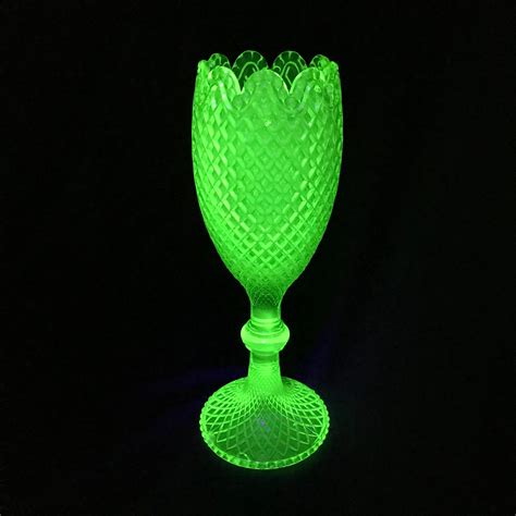 Antique Henry Greener Chalice Vase Uranium Green Glass Circa Etsy