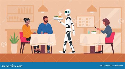 Ai Robot Serving Food In A Restaurant Stock Vector Illustration Of