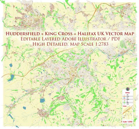Huddersfield King Cross Halifax Uk Map Vector City Plan High
