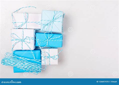 Blue And White Gift Boxes With Ribbon Stock Photo Image Of Open