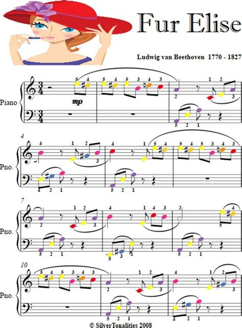 Fur Elise Easiest Piano Sheet Music With Colored Notes