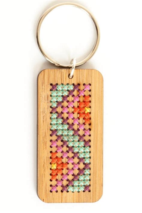 Cross Stitch Kit Stitched Wood Key Ring DIY Kit Modern Etsy Diy