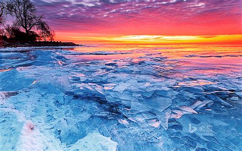 Ice And Fire Rising Sun Over Frozen Lake Erie Bing Wallpapers Sonu Rai