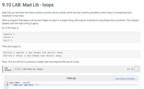 Solved 910 Lab Mad Lib Loops Mad Libs Are Activities