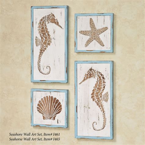 Seashore Starfish And Seashell Framed Wooden Coastal Wall Art Set