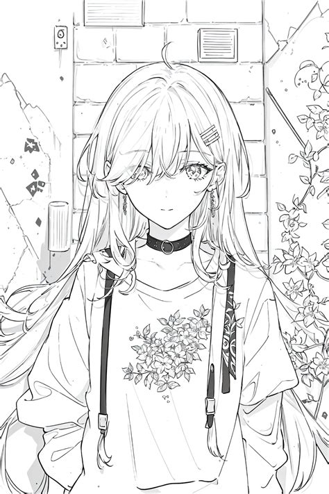 Best Quality Intricate Details Lineart Monochrome 1girl Long Hair Black Hair Messy Hair
