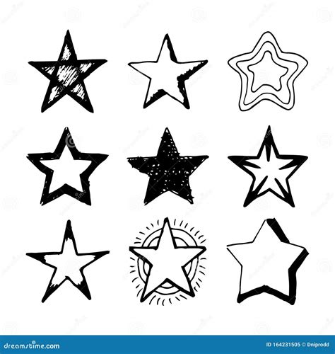 Doodle Stars Set Of Nine Black Hand Drawn Stars Stock Vector