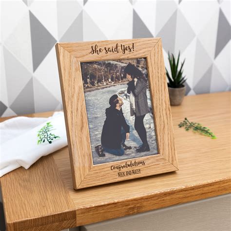 Proudly Display Your Favourite Engagement Photo In This Solid Oak Personalised Picture Frame It