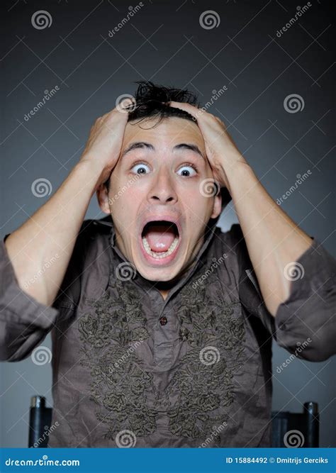 Expressions Man Is Terrified And Feeling Fear Stock Photography