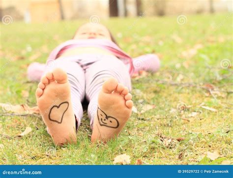 Girl With Hearts On Soles Stock Photo Image Of Barefoot 39529722