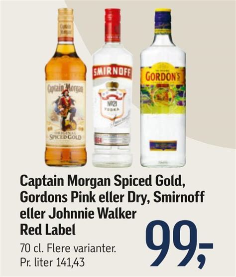 Captain Morgan Spiced Gold Gordons Pink Eller Dry Smirnoff Eller