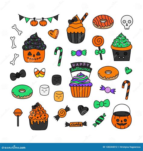 Halloween Candy Hand Drawn Vector Set Stock Vector Illustration Of