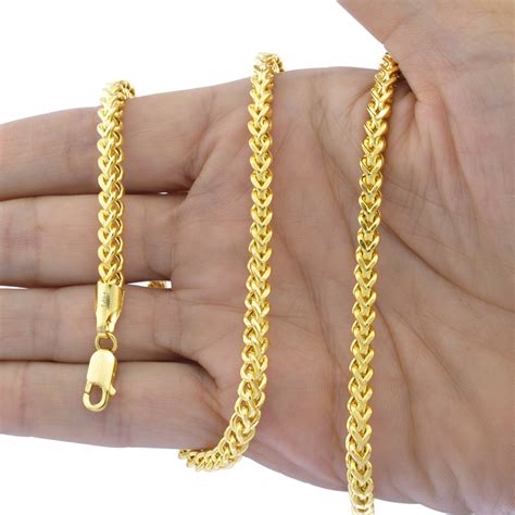 14k Yellow Gold Mens 4mm Franco Square Box Wheat Foxtail Chain Necklace