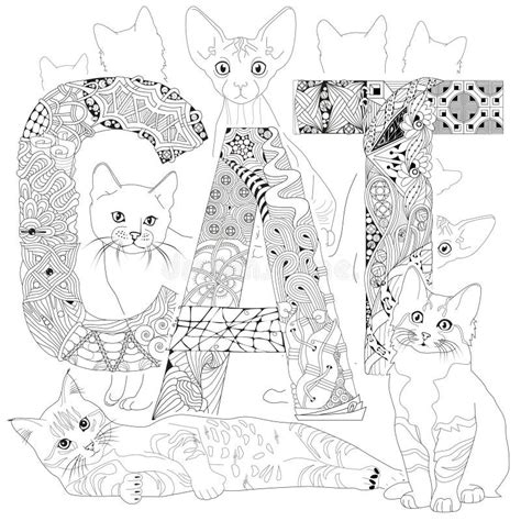 Word Cat For Coloring Vector Decorative Zentangle Objects Stock Vector