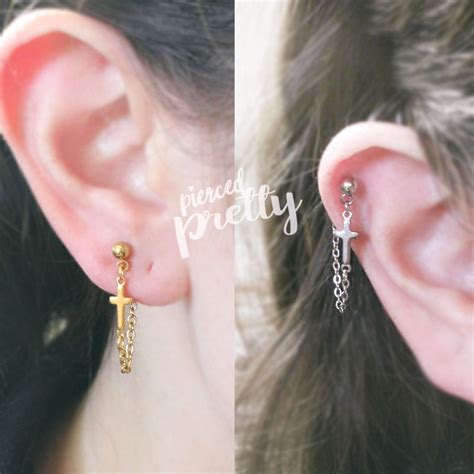 20g 16g Cross Dangle Chain Earring Ear Cartilage Helix Conch Lobe