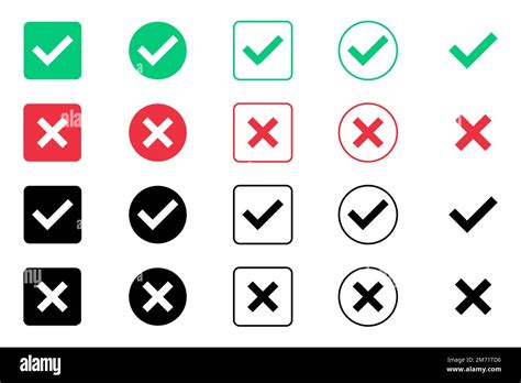 Green Check Mark And Red Cross Mark Icon Set Isolated Tick Symbols
