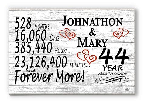 44 Year Anniversary T Sign Personalized 44th For Him Her Or Couples