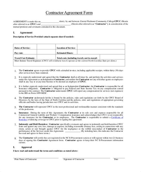 Free 10 Sample Contractor Agreement Forms In Pdf Ms Word Excel