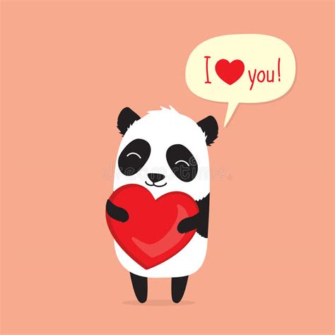 Cartoon Panda Holding Heart And Saying I Love You In Speech Bubble