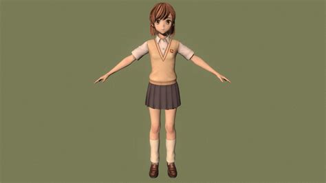 t pose rigged model of misaka mikoto buy royalty free 3d model by 3d anime girls collection