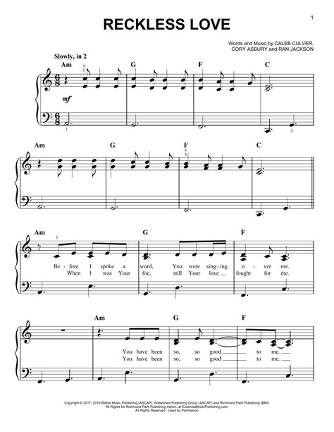 Reckless Love Sheet Music Cory Asbury Easy Piano