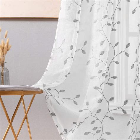 Miulee Decorative Sheer Curtains With Embroidered Leaf Pattern For Liv