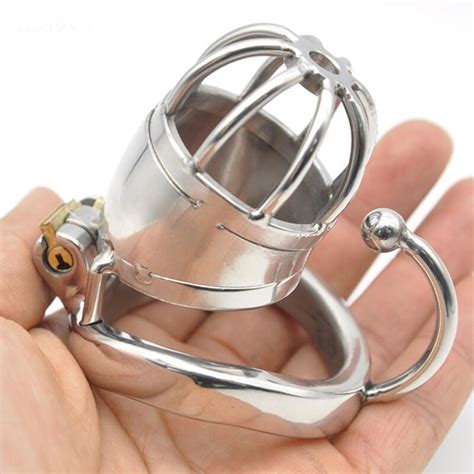 Short Small Metal Cock Cage Penis Sleeve Stainless Steel Male Chastity Device Hook Cockring Bird