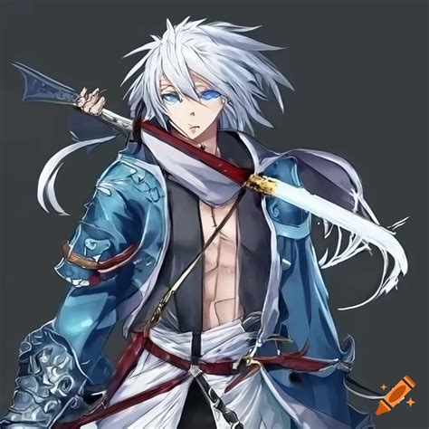 Male Anime Warrior With A Spear And Blue Eyes On Craiyon