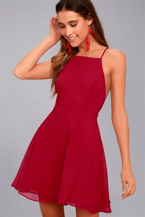 Lovely Red Dress Skater Dress Fit And Flare Dress