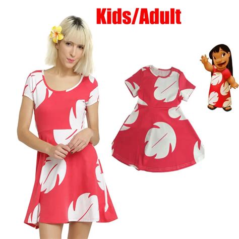 Hot Sale Cartoon Stitch Lilo Dress Hawaiian Skater A Line Dress Women