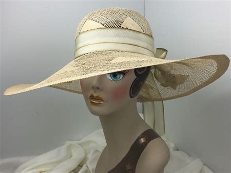 Lacy Open Weave Womans Straw Hat Extra Wide Brim Natural Color Silk