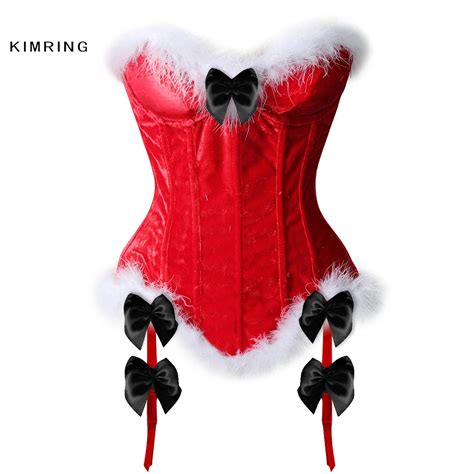 Kimring Sexy Womens Christmas Corset Velvet Shaper Corsets Bustiers Lingerie Overbust Corsets